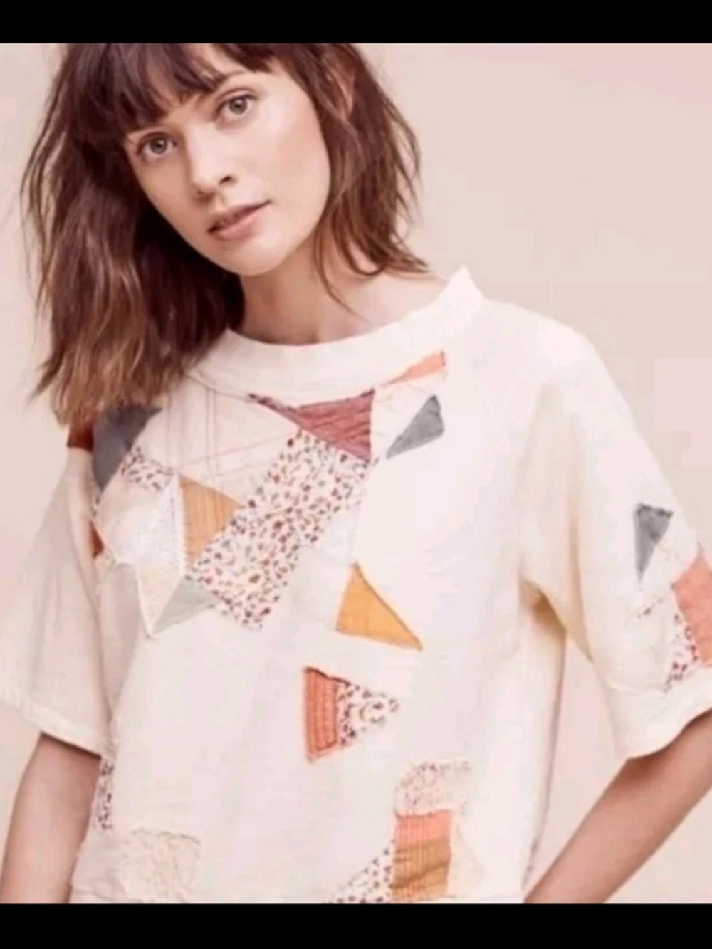 Anthropologie Postmark Boho Patchwork Quilted Boxy Sweatshirt Top S